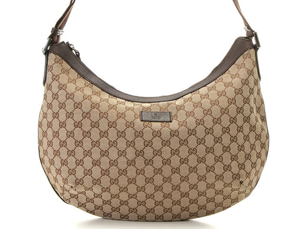 Gucci Shoulder Bag GG Canvas Leather Beige Cream Dark Brown